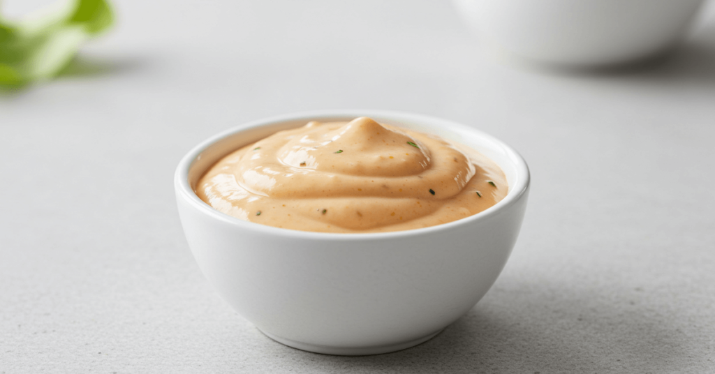 Selbstgemachte Burger Sauce in einer kleinen Schale mit Löffel – perfekt als Dip oder Burger-Topping

