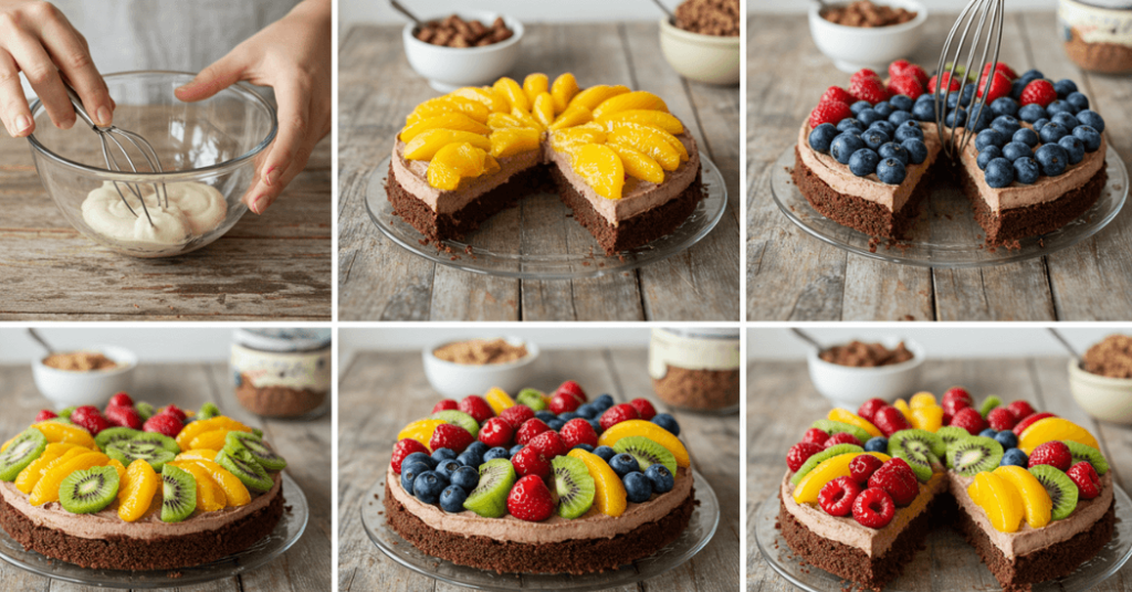 Ein veganer Kuchen mit frischen Beeren auf einem Tisch